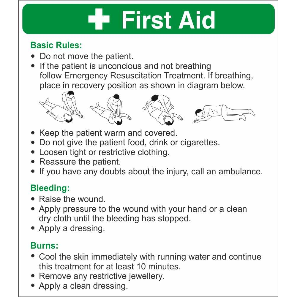 First Aid Basic Rules Signs First Aid Action Site Safety Signs