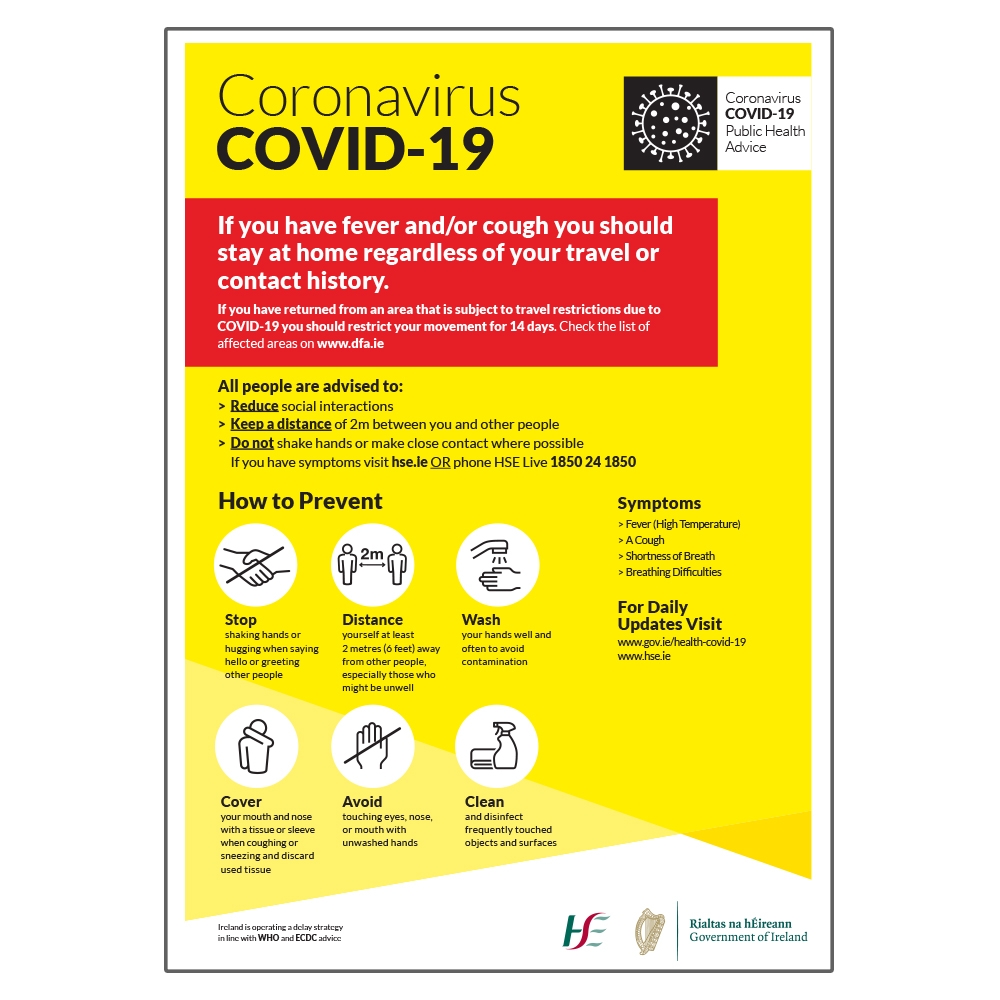 Covid-19 HSE Sign Prevent Spread Of Coronavirus Ireland Cork