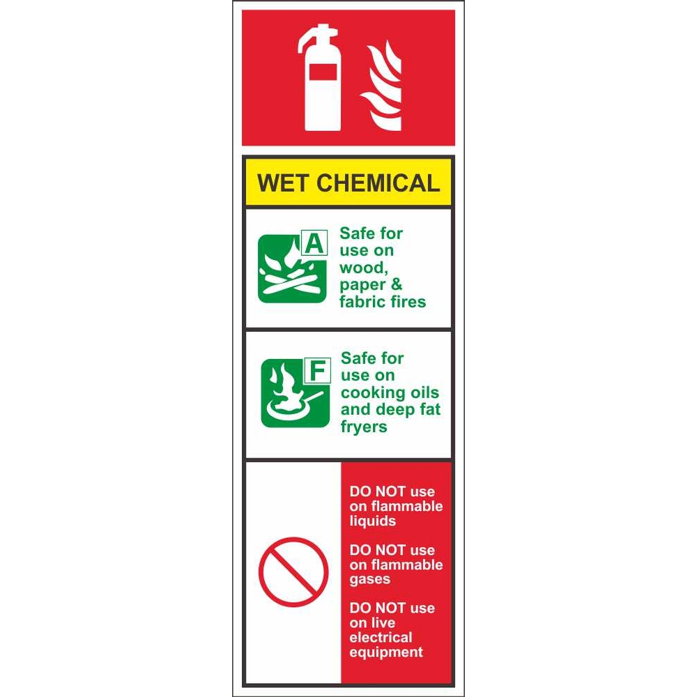 Wet Chemical Fire Extinguisher Id Sign 80mm x 200mm Rigid Plastic 