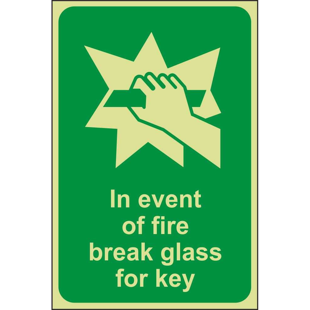 Photoluminescent In the event of fire break glass for key Safety sign 