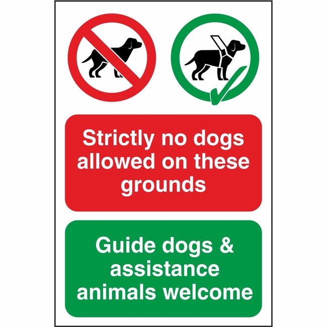 Strictly No Dogs Allowed - Guide Dogs Welcome Prohibitory Sign