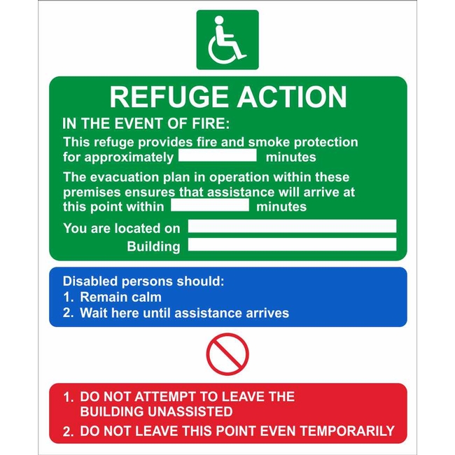 In The Event Of Fire Refuge Action Signs Disability Fire Action Signs
