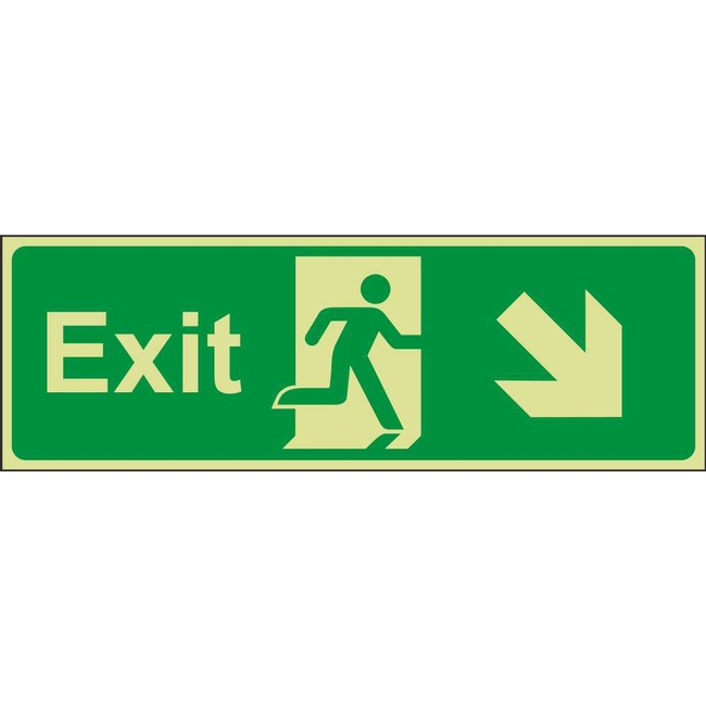 Exit Down Right (Arrow) Emergency Escape Photoluminescent Sign