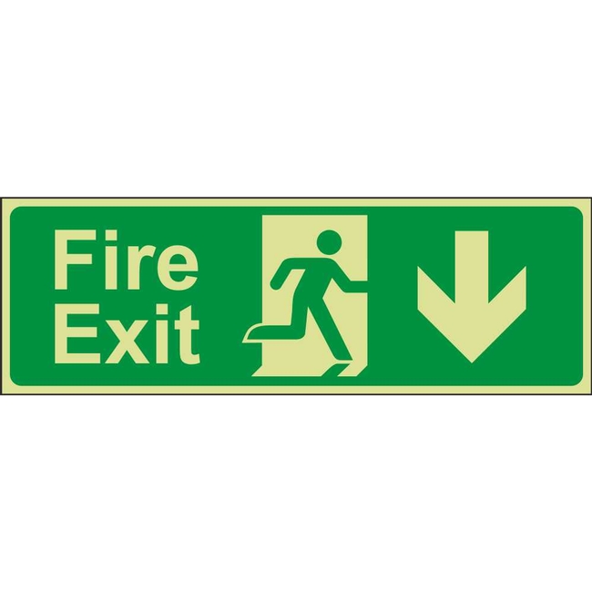 Fire Exit Down (Arrow) Emergency Escape Photoluminescent Sign