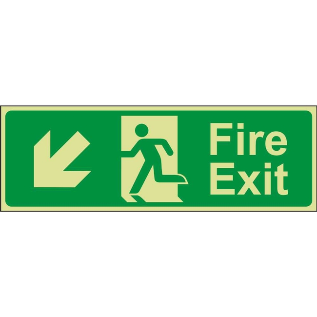 Fire Exit Down Left (Arrow) Emergency Escape Photoluminescent Sign