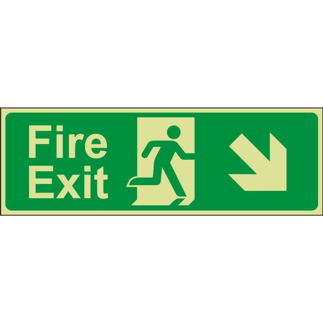 Fire Exit Down Right (Arrow) Emergency Escape Photoluminescent Sign