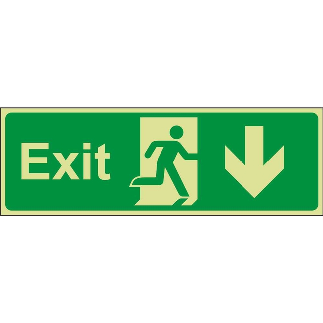 Exit Down (Arrow) Emergency Escape Photoluminescent Sign