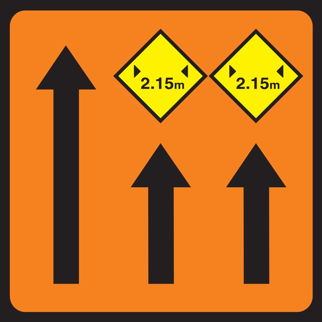 Lanes 2 & 3 Narrow Roadworks Sign