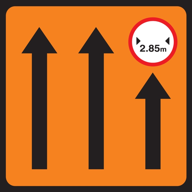 Lane Three Of Three Narrow Carriageway Roadworks Sign