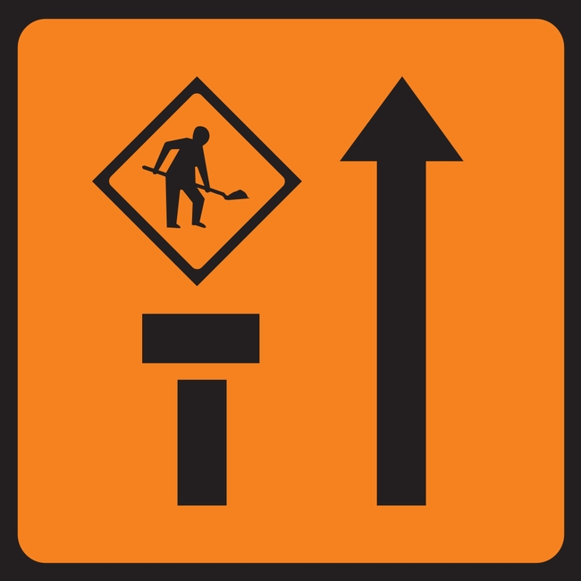 Lane One Of Two Closed Mobile Lane Closure Roadworks Sign