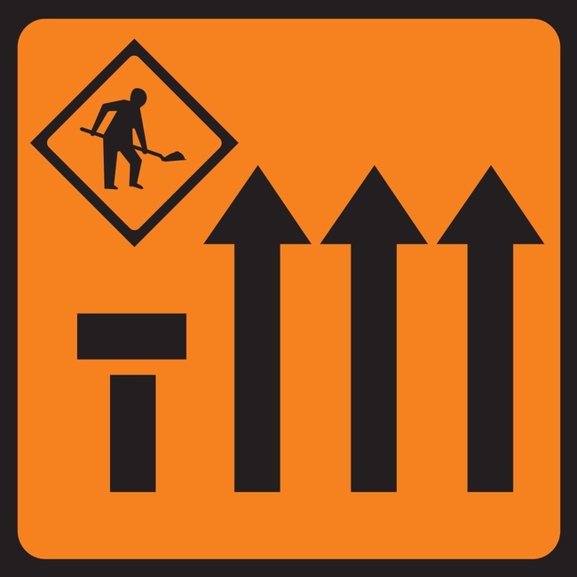 Lane One Of Four Closed Mobile Lane Closure Roadworks Sign