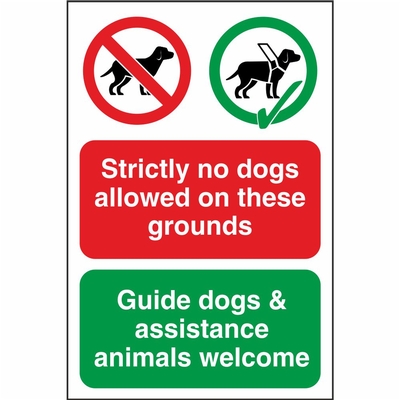 Strictly No Dogs Allowed - Guide Dogs Welcome Prohibitory Sign
