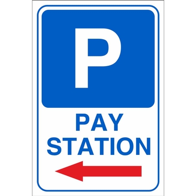 Pay Station (Self Adhesive Arrow) Parking Information Sign