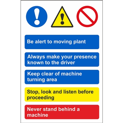 Be Alert To Machinery And Moving Plant Safety Multi Notice Sign