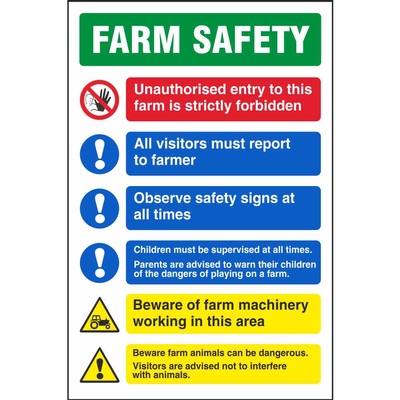 Farm safety sign unauthorised entry is forbidden 
