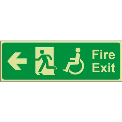Fire Exit Left (Arrow) Wheelchair Access Emergency Escape Photoluminescent Sign Fire Exit Left (Arrow) Wheelchair Access Emergency Escape Photoluminescent Sign
