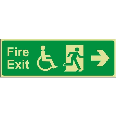 Fire Exit Right (Arrow) Wheelchair Access Emergency Escape Photoluminescent Sign Fire Exit Right (Arrow) Wheelchair Access Emergency Escape Photoluminescent Sign