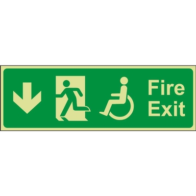 Fire Exit Down (Arrow) Wheelchair Access Emergency Escape Photoluminescent Sign Fire Exit Down (Arrow) Wheelchair Access Emergency Escape Photoluminescent Sign