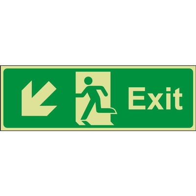 Exit Down Left (Arrow) Emergency Escape Photoluminescent Sign Exit Down Left (Arrow) Emergency Escape Photoluminescent Sign