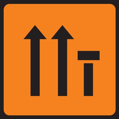 Offside Lane (Of Three) Closed Roadworks Square Sign