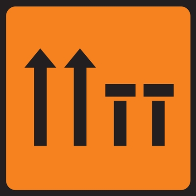 Two Offside Lanes (Of Four) Closed Roadworks Sign