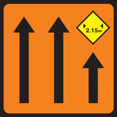 Lane 3 Of 3 Narrow Roadworks Sign