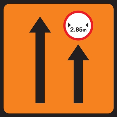 Lane 2 Of 2 Narrow Roadworks Carriageway Sign 
