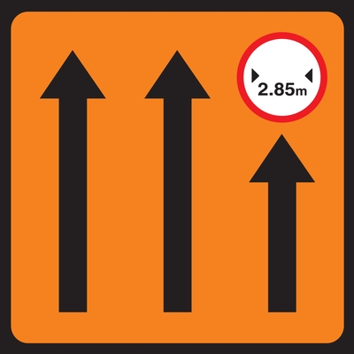 Lane Three Of Three Narrow Carriageway Roadworks Sign