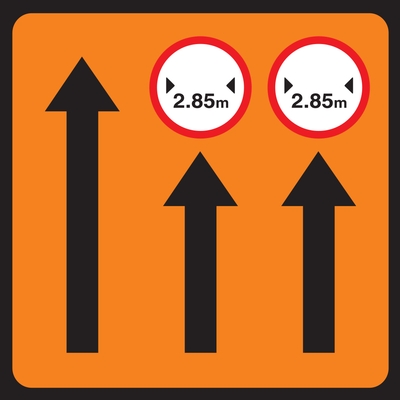 Lanes Two And 3 Of 3 Narrow Carriageway Road Sign