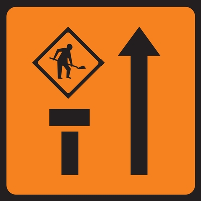 Lane One Of Two Closed Mobile Lane Closure Roadworks Sign