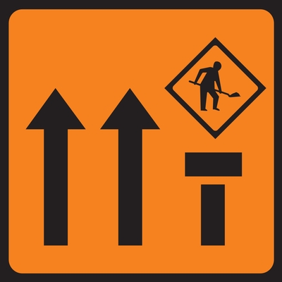 Lane Three Of Three Closed Mobile Lane Closure Roadworks Sign