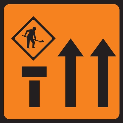 Lane One Of Three Closed Mobile Lane Closure Roadworks Sign