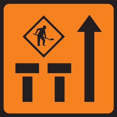Lane One And Two Of Three Mobile Lane Closure Roadworks Sign