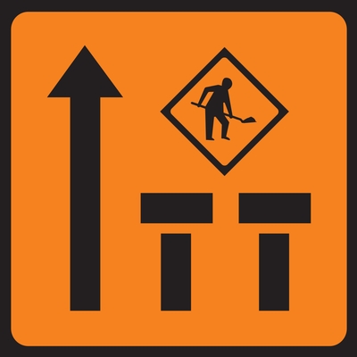 Lanes Two And Three Of Three Mobile Lane Closure Roadworks Sign