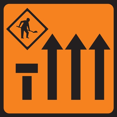 Lane One Of Four Closed Mobile Lane Closure Roadworks Sign