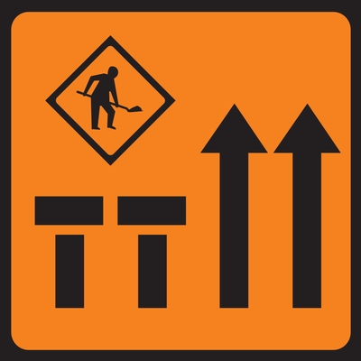 Lanes One And Two Of Four Closed Mobile Lane Closure Roadworks Sign