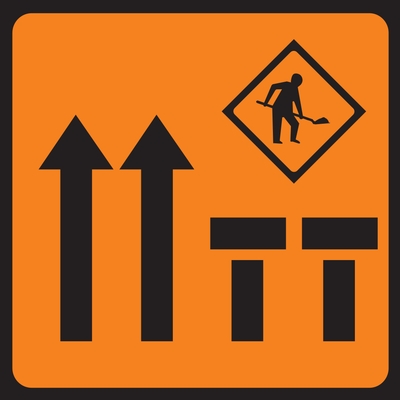 Lanes Three And Four Of Four Closed Mobile Lane Closure Roadworks Sign